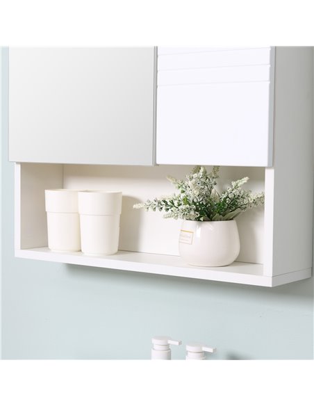 kleankin Bathroom Mirror Cabinet, Wall Mount Storage Cabinet with Double Door, Adjustable Shelf, 54cm x 15cm x 55cm, White - pic 28867 | FastDaddyshop