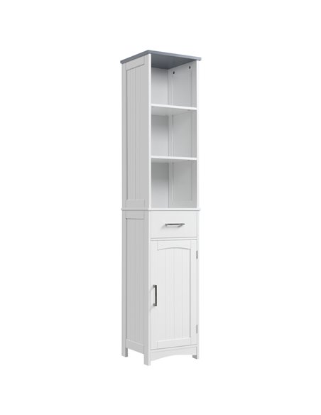 Kleankin Tall Bathroom Storage Cabinet with 3 Tier Shelf, Drawer, Door, White-Grey - pic 28869 | FastDaddyshop