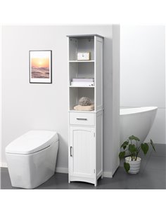 Kleankin Tall Bathroom Storage Cabinet with 3 Tier Shelf, Drawer, Door, White-Grey 2