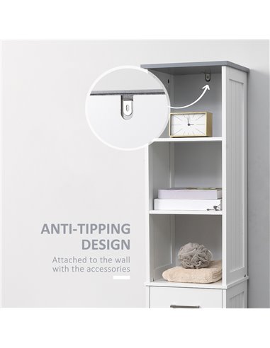 Kleankin Tall Bathroom Storage Cabinet with 3 Tier Shelf, Drawer, Door, White-Grey