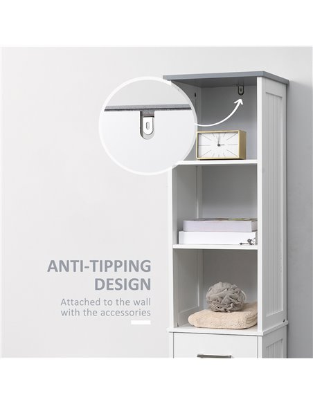 Kleankin Tall Bathroom Storage Cabinet with 3 Tier Shelf, Drawer, Door, White-Grey - pic 28875 | FastDaddyshop