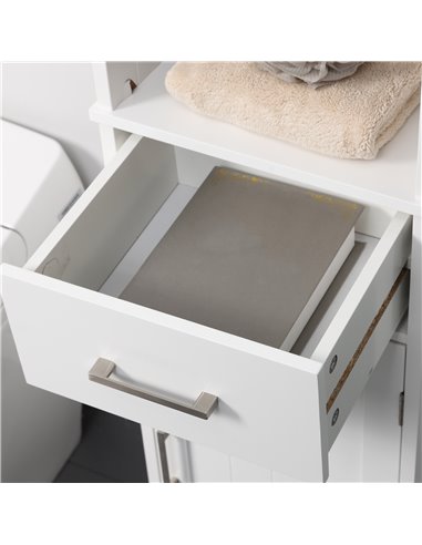 Kleankin Tall Bathroom Storage Cabinet with 3 Tier Shelf, Drawer, Door, White-Grey