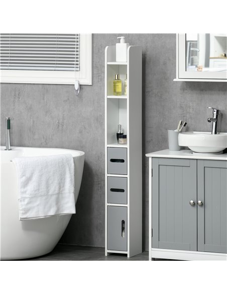 Kleankin Modern Bathroom Storage Cabinet with Open Shelves and 3 Cupboards, Grey - pic 28879 | FastDaddyshop