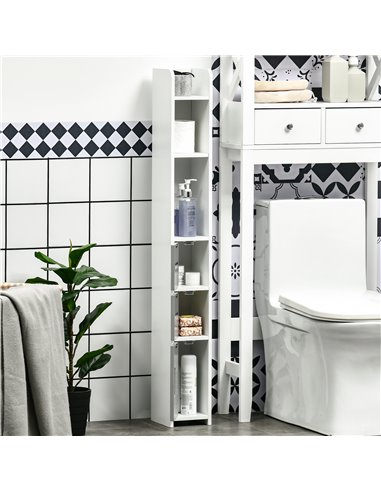 Kleankin Modern Bathroom Storage Cabinet with Open Shelves and 3 Cupboards, Grey