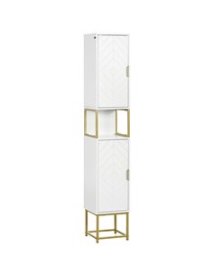 Kleankin Narrow Bathroom Storage Cabinet with Adjustable Shelf Steel Base, White