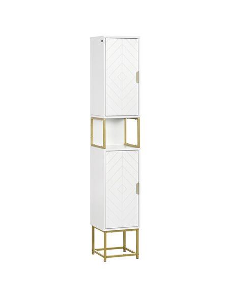 Kleankin Narrow Bathroom Storage Cabinet with Adjustable Shelf Steel Base, White - pic 28905 | FastDaddyshop