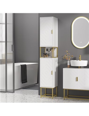 Kleankin Narrow Bathroom Storage Cabinet with Adjustable Shelf Steel Base, White