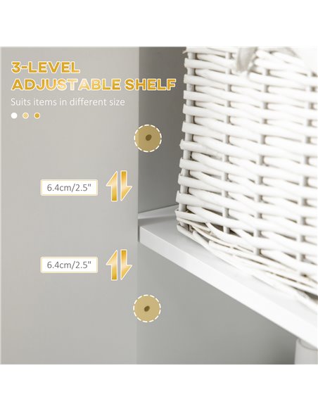 Kleankin Narrow Bathroom Storage Cabinet with Adjustable Shelf Steel Base, White - pic 28910 | FastDaddyshop