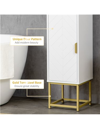 Kleankin Narrow Bathroom Storage Cabinet with Adjustable Shelf Steel Base, White