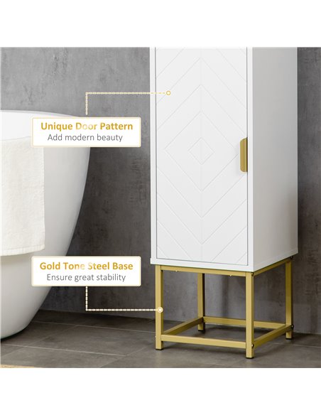 Kleankin Narrow Bathroom Storage Cabinet with Adjustable Shelf Steel Base, White - pic 28911 | FastDaddyshop