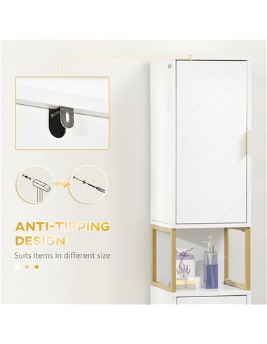 Kleankin Narrow Bathroom Storage Cabinet with Adjustable Shelf Steel Base, White