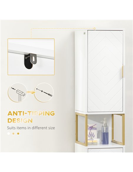 Kleankin Narrow Bathroom Storage Cabinet with Adjustable Shelf Steel Base, White - pic 28912 | FastDaddyshop