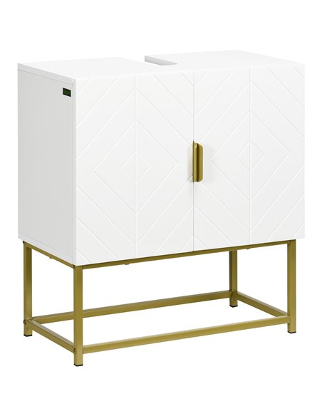 Kleankin Bathroom Mirror Under Sink Storage Cabinet Basin with 2 Doors, White - pic 28914 | FastDaddyshop