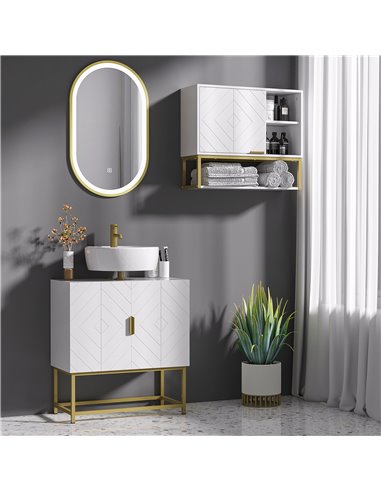 Kleankin Bathroom Mirror Under Sink Storage Cabinet Basin with 2 Doors, White