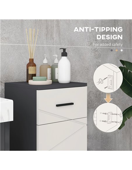 Kleankin Slim Bathroom Storage Cabinet with Drawer, Door Cupboard, Adjustable Shelf and Soft Close Mechanism, Grey - pic 28928 | FastDaddyshop