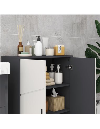 Kleankin Small Bathroom Storage Cabinet with 2-Doors Cupboard, Soft Close Mechanism, Grey