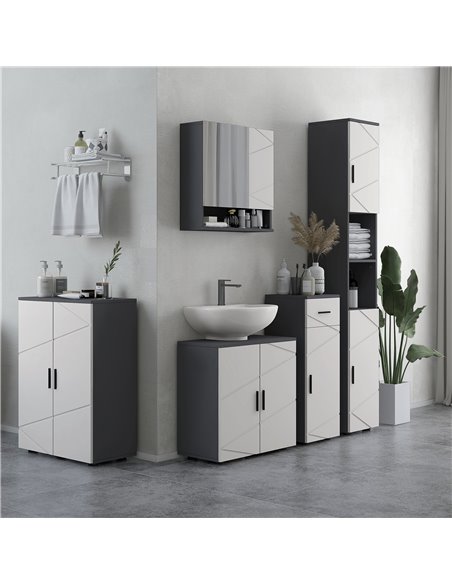 Kleankin Narrow Bathroom Storage Cabinet with 2 Doors Cabinets, Adjustable Shelves, Grey - pic 28942 | FastDaddyshop