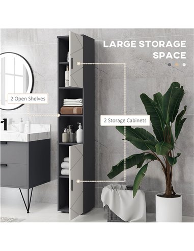 Kleankin Narrow Bathroom Storage Cabinet with 2 Doors Cabinets, Grey 834-628V80LG