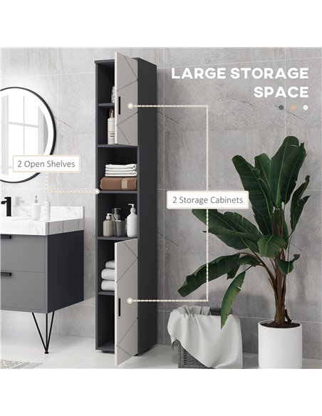 Kleankin Narrow Bathroom Storage Cabinet with 2 Doors Cabinets, Grey 834-628V80LG - pic 28944 | FastDaddyshop