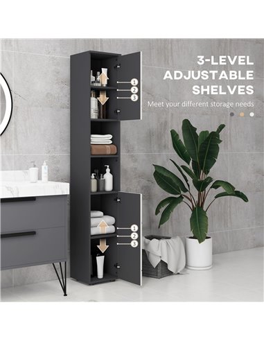 Kleankin Narrow Bathroom Storage Cabinet with 2 Doors Cabinets, Grey 834-628V80LG