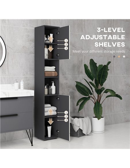 Kleankin Narrow Bathroom Storage Cabinet with 2 Doors Cabinets, Grey 834-628V80LG - pic 28945 | FastDaddyshop