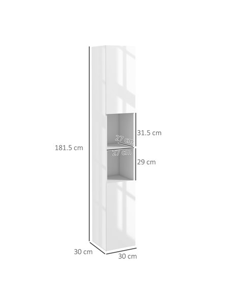 Kleankin High Gloss Bathroom Storage Cabinet with Doors and Adjustable Shelves, White - pic 28952 | FastDaddyshop