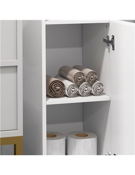 Kleankin High Gloss Bathroom Storage Cabinet with Doors and Adjustable Shelves, White - pic 28958 | FastDaddyshop