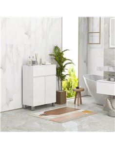 Kleankin High Gloss Bathroom Storage Cabinet with Doors and Adjustable Shelf, White 2