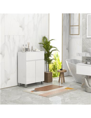 Kleankin High Gloss Bathroom Storage Cabinet with Doors and Adjustable Shelf, White
