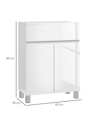 Kleankin High Gloss Bathroom Storage Cabinet with Doors and Adjustable Shelf, White