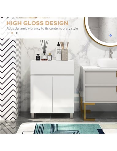 Kleankin High Gloss Bathroom Storage Cabinet with Doors, White 834-639V00WT