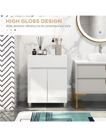 Kleankin High Gloss Bathroom Storage Cabinet with Doors, White 834-639V00WT - pic 28962 | FastDaddyshop
