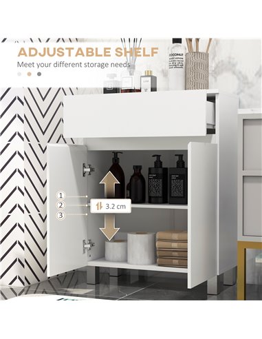 Kleankin High Gloss Bathroom Storage Cabinet with Doors, White 834-639V00WT