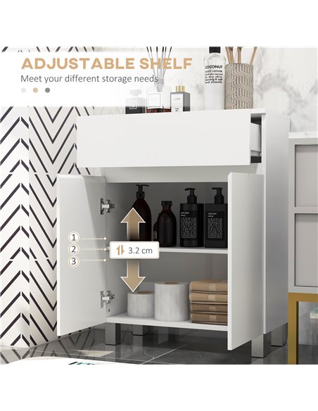 Kleankin High Gloss Bathroom Storage Cabinet with Doors, White 834-639V00WT - pic 28963 | FastDaddyshop