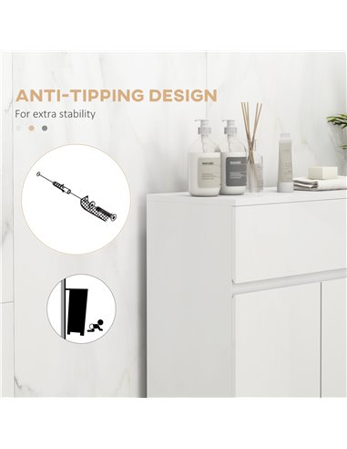 Kleankin High Gloss Bathroom Storage Cabinet with Doors and Adjustable Shelf, White