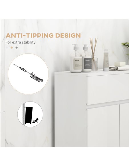 Kleankin High Gloss Bathroom Storage Cabinet with Doors and Adjustable Shelf, White - pic 28964 | FastDaddyshop