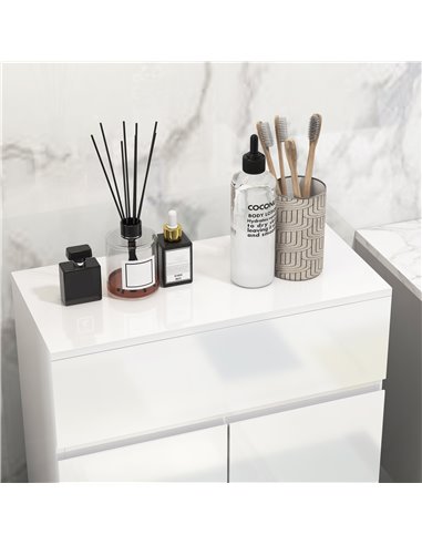 Kleankin High Gloss Bathroom Storage Cabinet with Doors and Adjustable Shelf, White