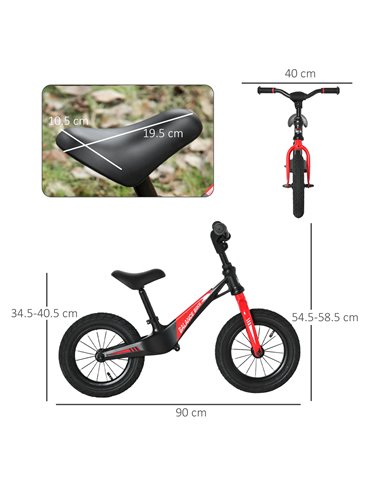 HOMCOM Kids Balance Bike with Air Filled Tires, Adjustable Handlebar, Padded Seat, Red-Black