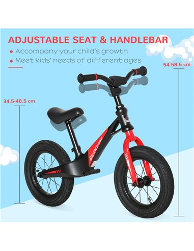 HOMCOM Kids Balance Bike with Air Filled Tires, Red-Black 370-207