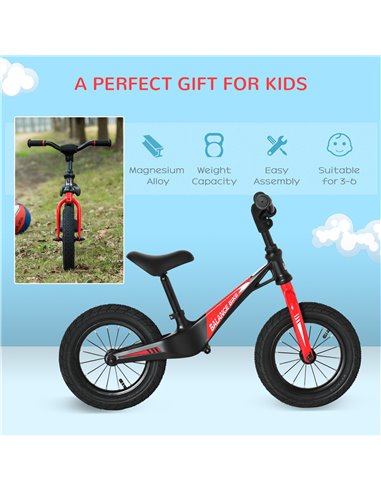 HOMCOM Kids Balance Bike with Air Filled Tires, Adjustable Handlebar, Padded Seat, Red-Black