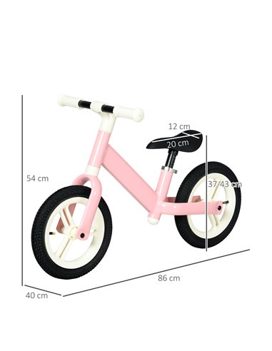 AIYAPLAY 12" Kids Balance Bike, No Pedal Training Bike for Children with Adjustable Seat, 360° Rotation Handlebars - Pink