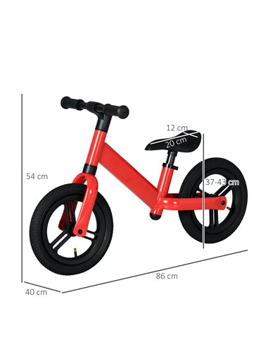 AIYAPLAY 12" Kids Balance Bike, No Pedal Training Bike for Children with Adjustable Seat, 360° Rotation Handlebars - Red