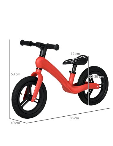 AIYAPLAY 12" Kids Balance Bike, Lightweight Training Bike for Children No Pedal with Adjustable Seat, Rubber Wheels - Red
