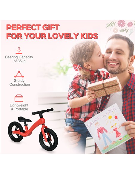 AIYAPLAY 12" Kids Balance Bike, Lightweight Training Bike for Children No Pedal with Adjustable Seat, Rubber Wheels - Red - pic 29009 | FastDaddyshop