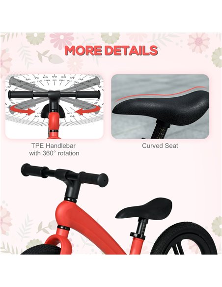 AIYAPLAY 12" Kids Balance Bike, Lightweight Training Bike for Children No Pedal with Adjustable Seat, Rubber Wheels - Red - pic 29010 | FastDaddyshop