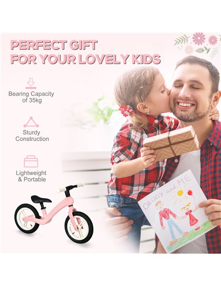AIYAPLAY 12" Kids Balance Bike, Lightweight Training Bike for Children No Pedal with Adjustable Seat, Rubber Wheels - Pink - pic 29018 | FastDaddyshop