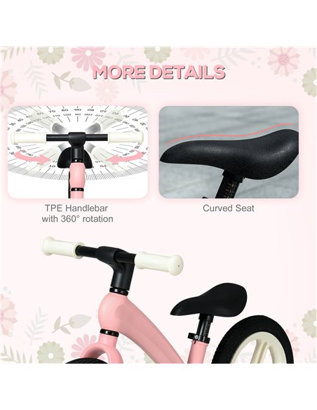 AIYAPLAY 12" Kids Balance Bike, Lightweight Training Bike for Children No Pedal with Adjustable Seat, Rubber Wheels - Pink - pic 29019 | FastDaddyshop