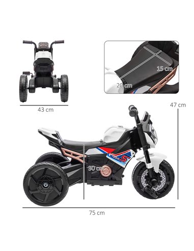 AIYAPLAY Motorcycle Design 3 in 1 Toddler Trike, Sliding Car, Balance Bike with Headlight, Music, Horn, White