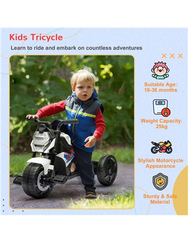 AIYAPLAY Motorcycle Design 3 in 1 Toddler Trike, White 370-275V00WT
