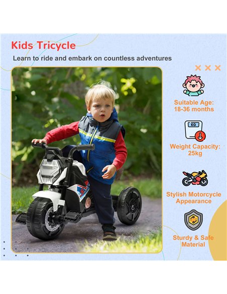 AIYAPLAY Motorcycle Design 3 in 1 Toddler Trike, White 370-275V00WT - pic 29025 | FastDaddyshop